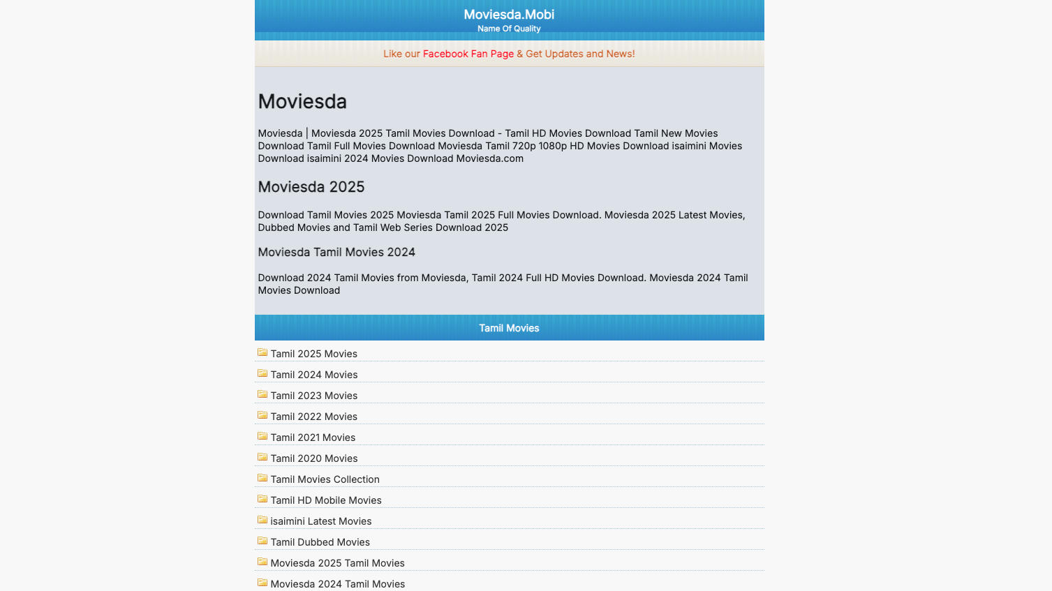 a screenshot of moviesda website homepage